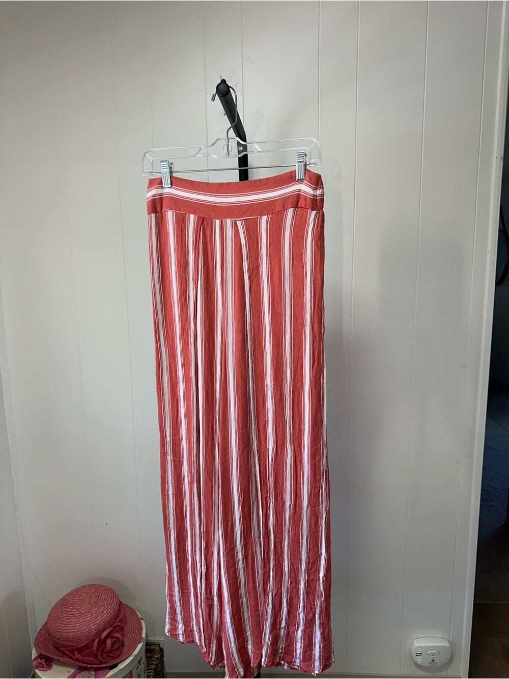 Urban Gypsy Striped Wide-Leg Maxi Skirt in Coral and White